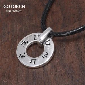 Real 925 Sterling Silver Mantra Pendant Necklace Vintage Jewelry Engraved Six Words Om Mani Padme Hum Women Accessories 2017 - GQTORCH Jewelry