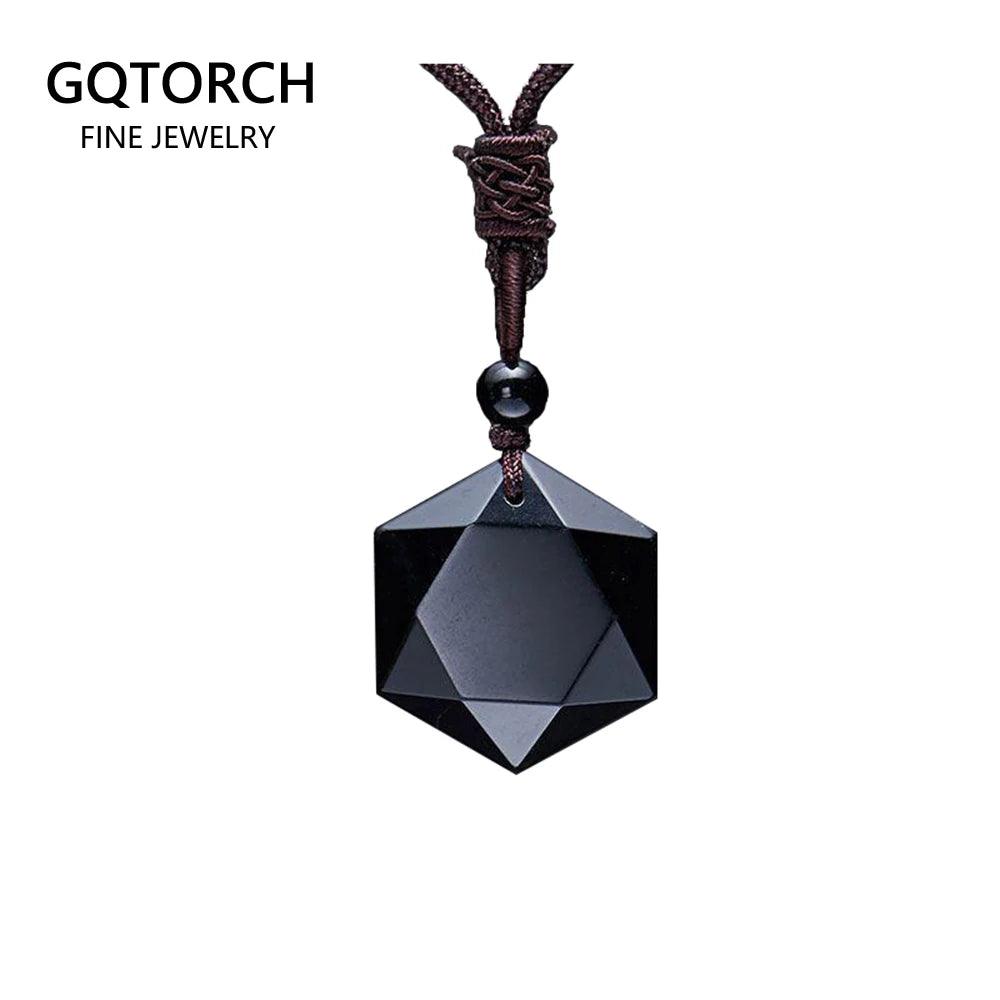 Black Obsidian Natural Stone Pendant Necklaces For Women and Men Cubic Hexagram Sweater Necklace Amulets And Talismans Jewelry - GQTORCH Jewelry