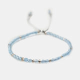 Small Beads Bracelets For Women Handmade Sea Blue Natural Stone 925 Sterling Silver Friendship Adjustable Beaded String - GQTORCH Jewelry
