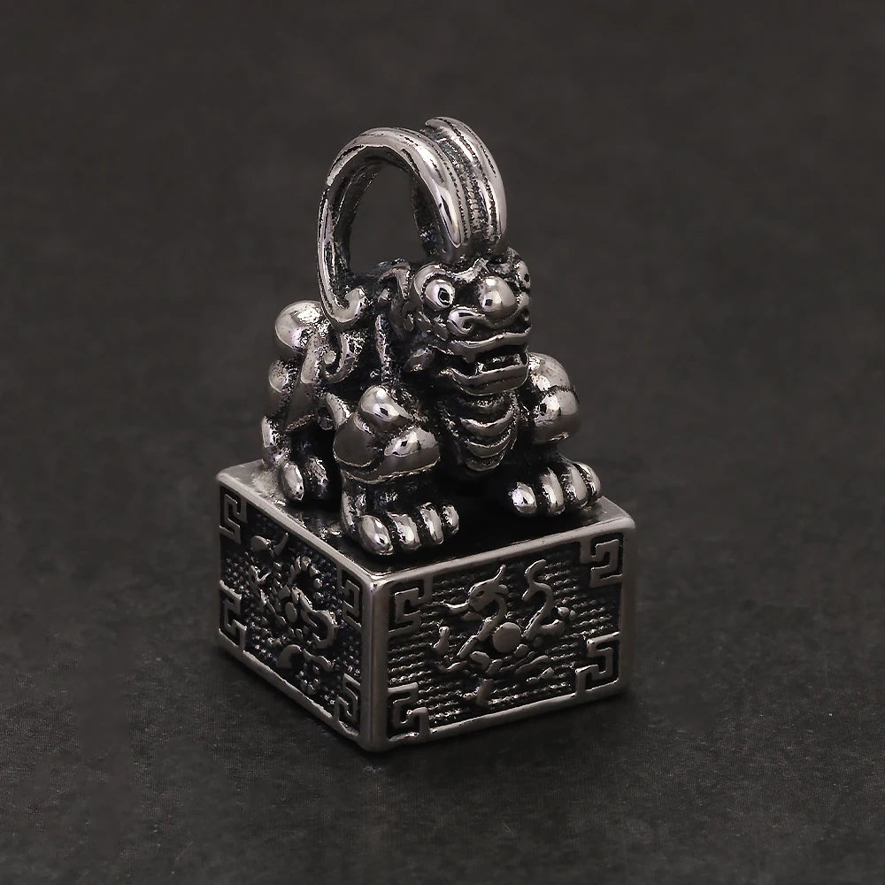 Solid 925 Sterling Silver Ancient Pixiu Signet Pendant Necklace for Men Good Wealth Amulet Feng Shui Vintage Retro Jewelry