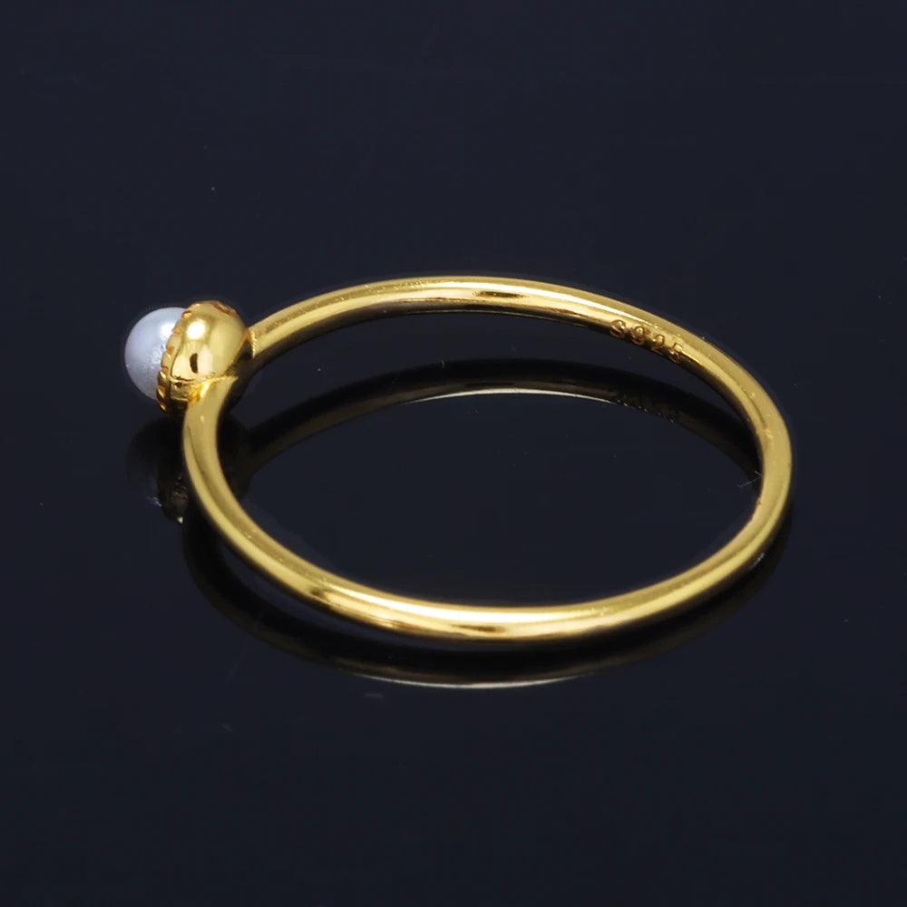 Real 925 Sterling Silver Small Pearl Rings for Women Gold Plating Minimalist Fine Jewelry Anniversary Gift - GQTORCH Jewelry