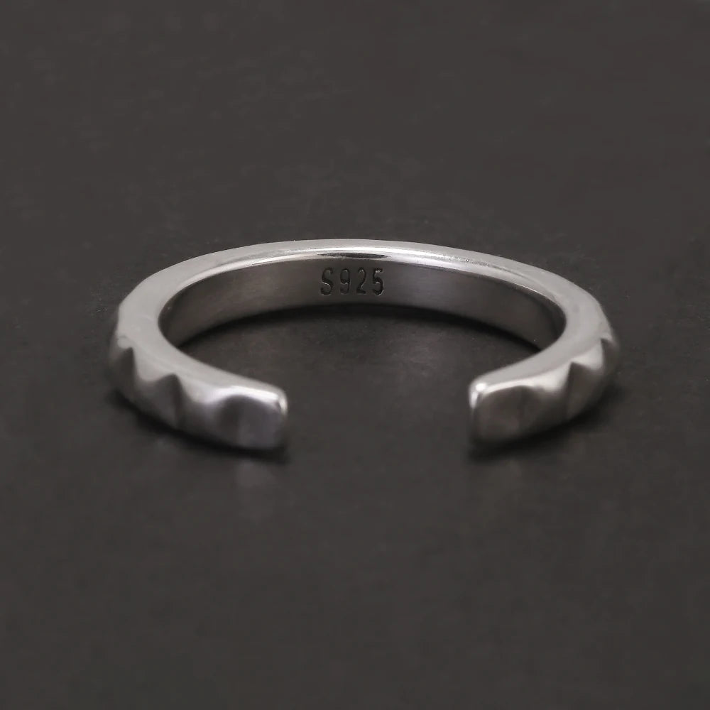925 Sterling Silver Minimalist Retro Geometric Ring for Women Men Rivet Rings Opening Type Adjustable Punk Creative Jewelry Gift