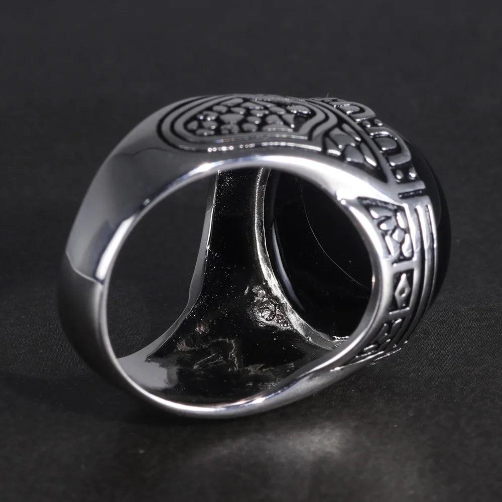 Real Pure 925 Silver Rings Cool Vintage Ring With Round Black Natural Stones Turkish Rings For Men Sterling Silver Jewelry - GQTORCH Jewelry