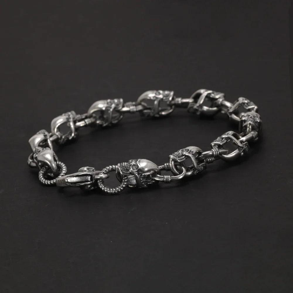 Real 925 Sterling Silver Skull Chain Bracelet for Men and Women Gothic Domineering Street Rock Jewelry Gift - GQTORCH Jewelry
