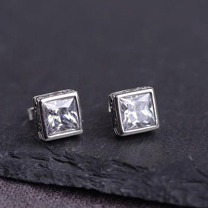 S925 Sterling Silver Vintage Craft Black Agatestud Earrings Women Simple Square Zircon Earrings Thai Silver Jewelry - GQTORCH Jewelry