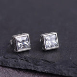 S925 Sterling Silver Vintage Craft Black Agatestud Earrings Women Simple Square Zircon Earrings Thai Silver Jewelry - GQTORCH Jewelry