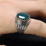 Real Pure 925 Silver Rings Cool Retro Luxury Big Turkish Rings For Men With Green Red Tiger Eyes Stones Vintage Turkey Jewelry - GQTORCH Jewelry