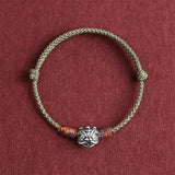 S999 Sterling Silver Lion Handmade Braid Rope Colorful Bracelet for Men and Women Good Luck Retro Animal Jewelry Gift - GQTORCH Jewelry