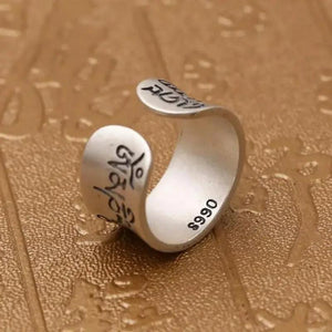 Real 990 Pure Silver Tibetan Buddhist Mantra Rings For Men And Women Six Words Sanskrit Open Adjustable Ring Vintage Matt Design - GQTORCH Jewelry