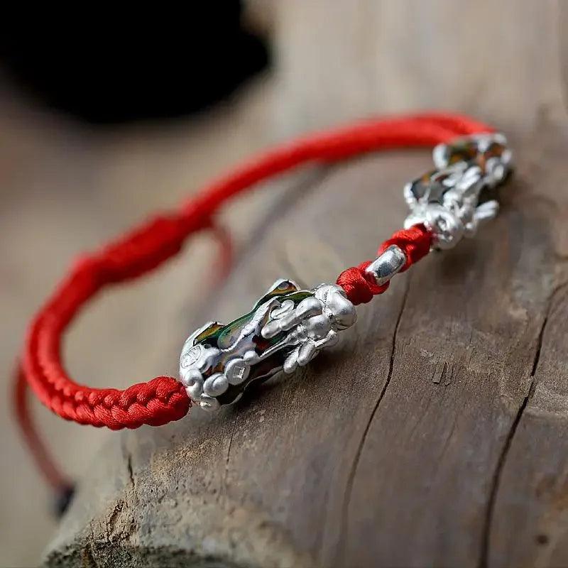 Thermochromic Brave Troops 999 Sterling Silver Charm Handmade Lucky Red String Rope Chain Bracelet For Men And Women - GQTORCH Jewelry