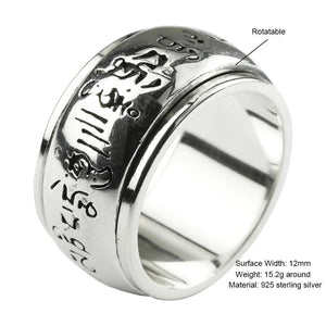 Real 990 Sterling Silver Mantra Rings Rotatable Shifting Lucky Tibetan Six Words Om Mani Padme Hum Buddha Ring For Men And Women - GQTORCH Jewelry