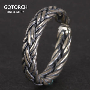 S925 Sterling Silver 2 and 4 Lines Braided Rings Handmade Viking Bands Adjustable Size 5-10 Handcrafted Jewelry - GQTORCH Jewelry