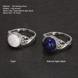10mm Opal and Natural Lapis Stone 925 Sterling Silver Victorian Style Solitaire Ring - GQTORCH Jewelry