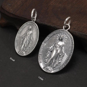 S925 Sterling Silver Virgin Mary Pendant for Men and Women Vintage Cross Oval Design Necklace Pendant Christian Jewelry - GQTORCH Jewelry