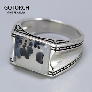 Solid 925 Silver Ring Cool Vintage Men's Rings Aeolus With Natural Stone Original Color Turkish Man Jewelry Bague Argent - GQTORCH Jewelry