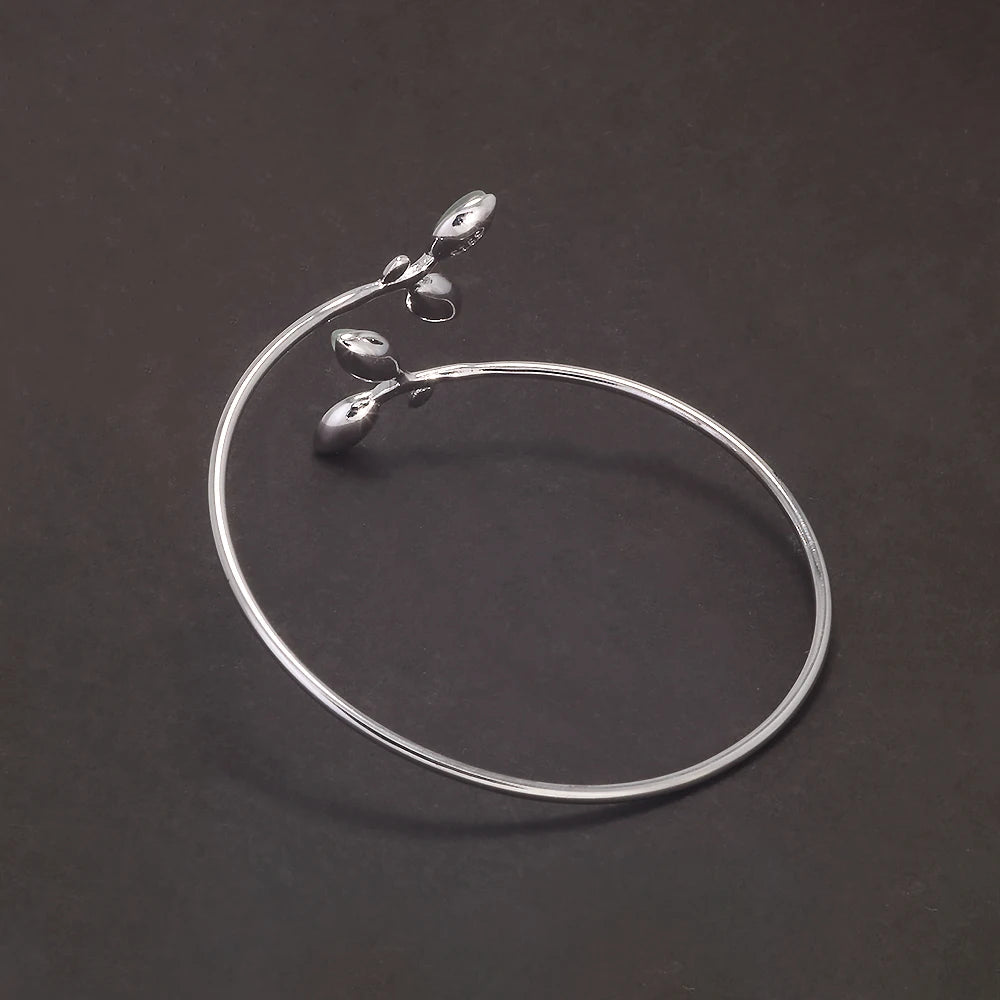 925 Sterling Silver Leaf Open Cuff Bracelet Earrings with Opal Jewelry Set for Girl Women Vintage Elegant Trendy Style