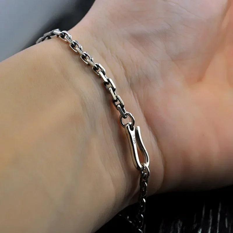 Thin Silver Bracelet Mens Womens Vintage Punk Link Chain 925 Sterling Silver Bracelets Simple Design With Hooks Bileklik - GQTORCH Jewelry
