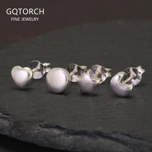 1pc S925 Sterling Silver Small Earring for Women Men Moon Star Heart Round Disc Earring Anti-allergic Fashion Punk Jewelry - GQTORCH Jewelry