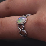 Womens Oval Opal Ring Sterling Silver 925 Retro Style Fulu Gourd Open Rings Light Weight Stackable Fashionable Jewelry - GQTORCH Jewelry