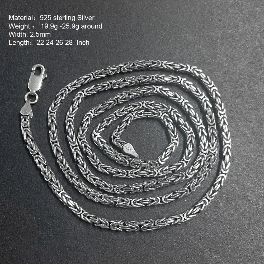 2.5mm Real S925 Sterling Silver Braided Viking Bracelet & Chain Necklace Handmade Vintage Punk Style Men's Fashion Jewelry