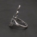 925 Sterling Silver Vintage Peacock Ring for Women Micro Inlaid Hematite Ethnic Style Party Jewelry Gift for Lady Mom