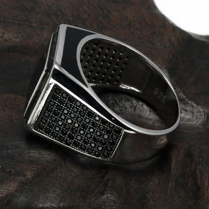 Real 925 Sterling Silver Rings For Men Micro Paved Zircon Stone Biker Men Signet Ring Black Turkey Jewelry - GQTORCH Jewelry