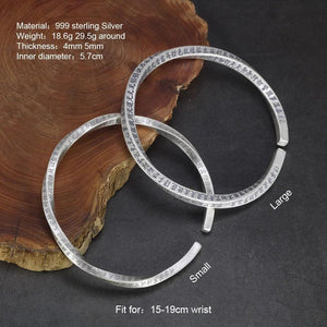 Real Solid 999 Silver Heart Sutra Bangles For Women And Men Chinese Words Vintage Thai Silver Buddhism Cuff Bangles Adjustable - GQTORCH Jewelry