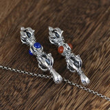 Real Solid 925 Sterling Silver Buddhism Vajra Pendant For Men and Women with Natural Lapis Turquoise Onyx Stone Amulet Jewelry - GQTORCH Jewelry