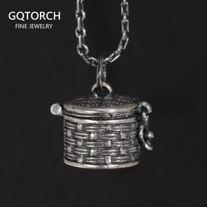 Real 925 Sterling Silver Vintage Jewelry Braid Rattan Pendant Necklace Openable Men Women Prayer Gawu Box Buddha Jewelry - GQTORCH Jewelry