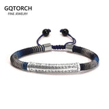 Men's Handwoven Rope Bracelet 999 Sterling Silver Tube Heart Sutra Carved Curved Lucky Rope Adjustable Chain Religious Jewelry - GQTORCH Jewelry