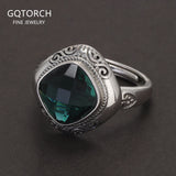 Handmade 925 Sterling Silver Women's Ethnic Jewelry Set Man-made Emerald Ring Earrings Pendant Fashion Vintage Style Jewelry