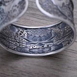 Real Pure 999 Sterling Silver Bangles For Women Wide Large Lotus Classic Tibetan Buddhism Jewelry Jonc Argent 925 - GQTORCH Jewelry