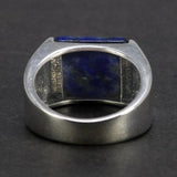 Solid 925 Sterling Silver Square Lapis Lazuli Agate Ring for Men Natural Gemstone Simple Classic Male Jewelry - GQTORCH Jewelry