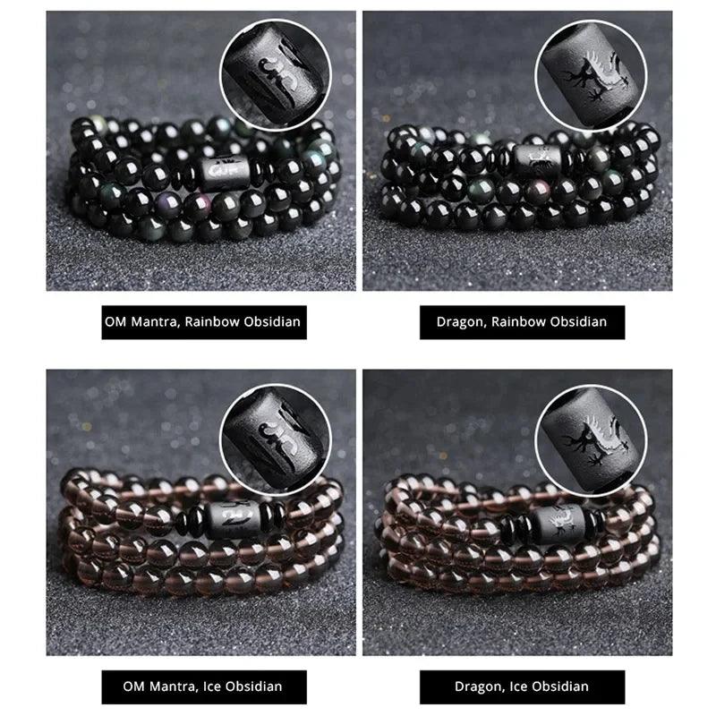 Black Rainbow Obsidian Natural Stone Bracelets Couple Multilayer Beads Strand bracelets & bangles For Women And Men - GQTORCH Jewelry