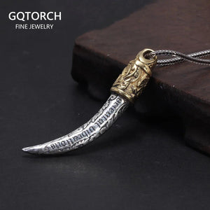 Real Pure 925 Sterling Silver Jewelry Wolf Tooth Pendant Necklace for Men Amulets and Talismans Retro Punk Viking Animal Jewelry - GQTORCH Jewelry
