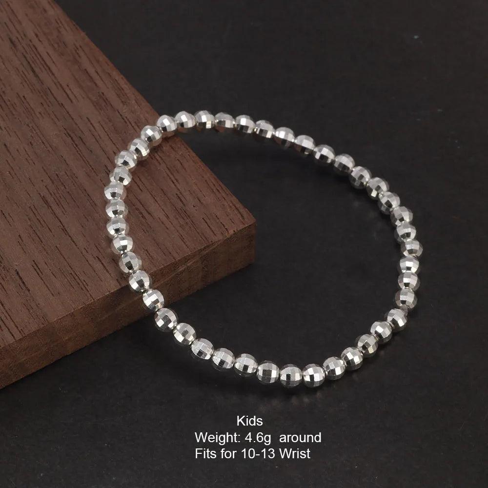 Real Pure 999 Sterling Silver Elastic String Faceted Beads Bracelet For Ladies Kids Minimalism Jewelry - GQTORCH Jewelry
