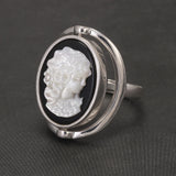 925 Sterling Silver Black Onyx Queen Cameo Ring for Women Double Sides Rotatable Rings Natural Shell Vintage Jewelry Adjustable