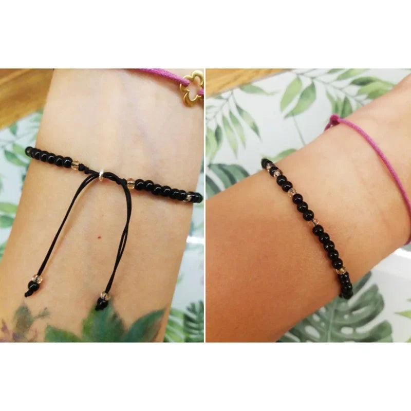 Natural Stone Small Beads Bracelets For Women Black Onyx Handmade Yoga Healing Balance 925 Silver Reiki Prayer Thin Bracelets - GQTORCH Jewelry