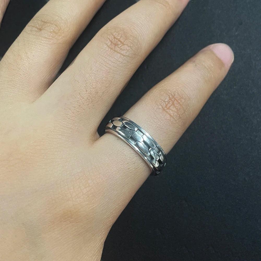 Real S925 Sterling Silver Spinner Rings Irregular Chain Design Retro Punk Style For Men Rotatable Index Finger Ring - GQTORCH Jewelry