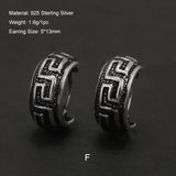Real 925 Sterling Silver Retro Hoop Earrings for Women Men Geometric Heart Wheat Leaf Whale Vintage Punk Rock Ear Jewelry Gift
