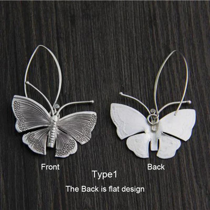 Real Pure 100% 925 Sterling Silver Exaggerated Large Butterfly Drop Earrings For Women Handmade Vintage Style - GQTORCH Jewelry