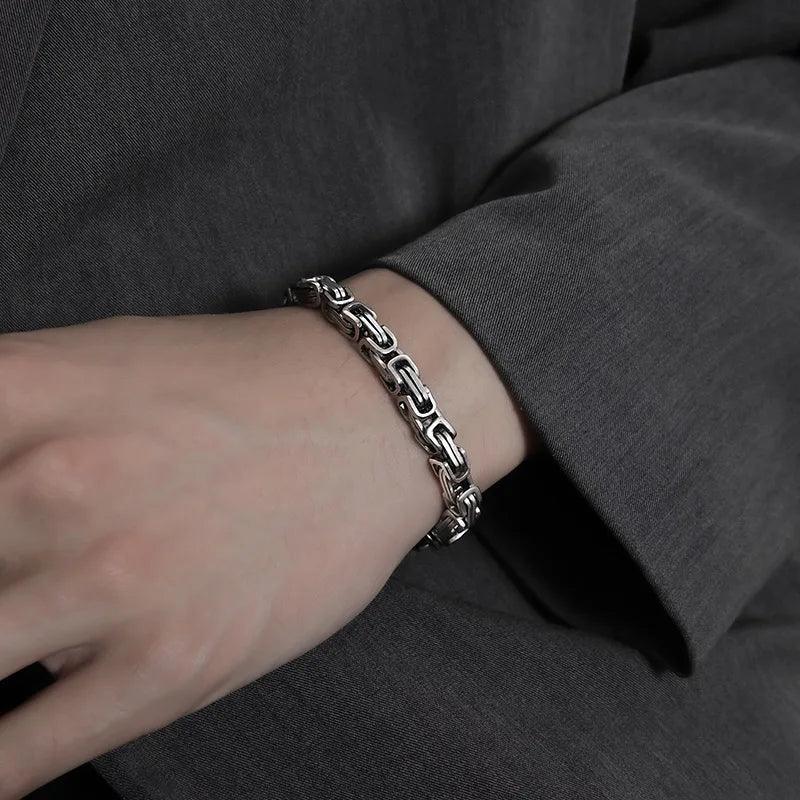 925 Sterling Silver Byzantine Cuban Chain For Men and Women Punk Hip Hop Retro Square Lovers Bracelet - GQTORCH Jewelry
