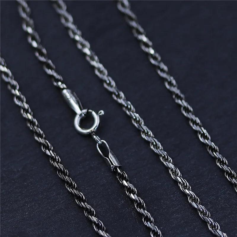 S925 Sterling Silver Twisted Necklace Chain for Men and Women Long Sweater Retro Antique Unisex Chain Original Design - GQTORCH Jewelry