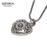 Sunflower Heart Shaped Locket Necklace That Holds Pictures Photo Keep Someone Near to You 925 Sterling Silver Custom Jewelry - GQTORCH Jewelry