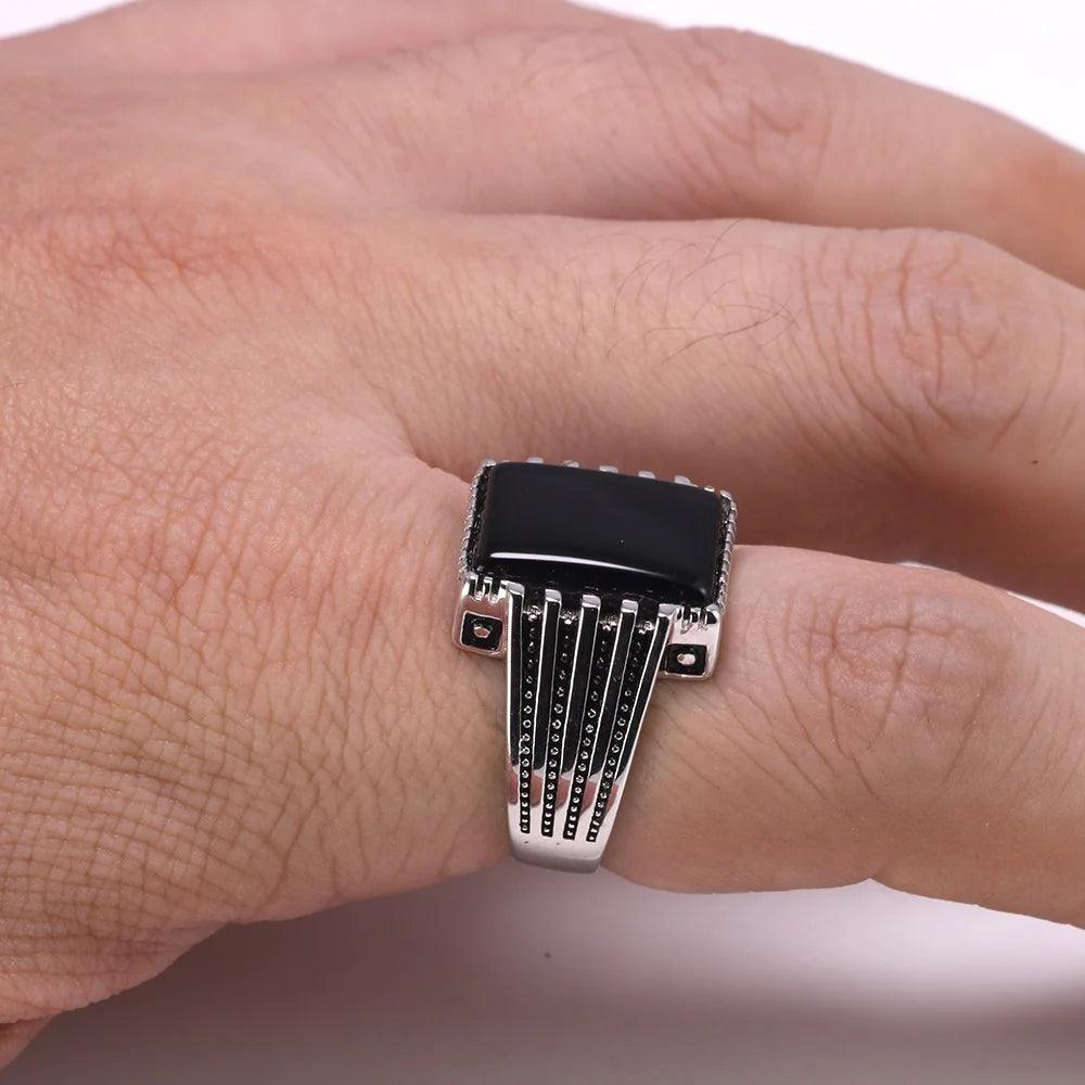 Real Pure 925 Sterling Silver Rings Cool Vintage Rings In Fijne Sieraden Turkey Ring For Men Black Micro Pave Zircon - GQTORCH Jewelry