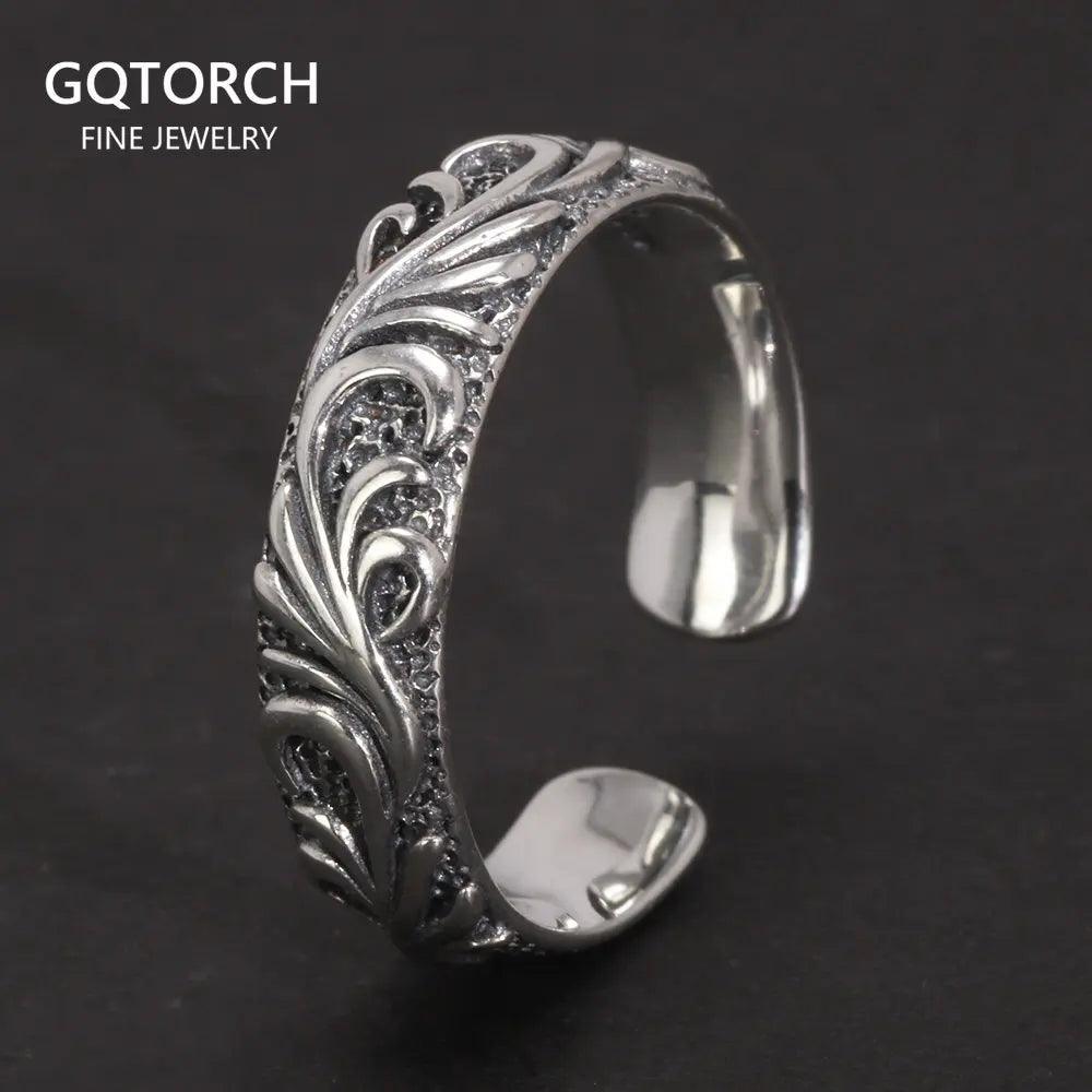Real Pure 925 Sterling Silver Simple Men's and Women's Ring with Rattan Shape Adjustable Size 7-11 Vintage Jewelry - GQTORCH Jewelry