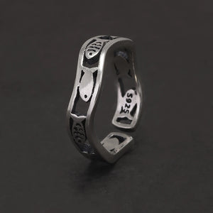 100% 925 Sterling Silver Retro Fish Ring Women Men Hollowed out Twist Wave Lucky Fish Opening Ring Fashion Party Jewelry Gift