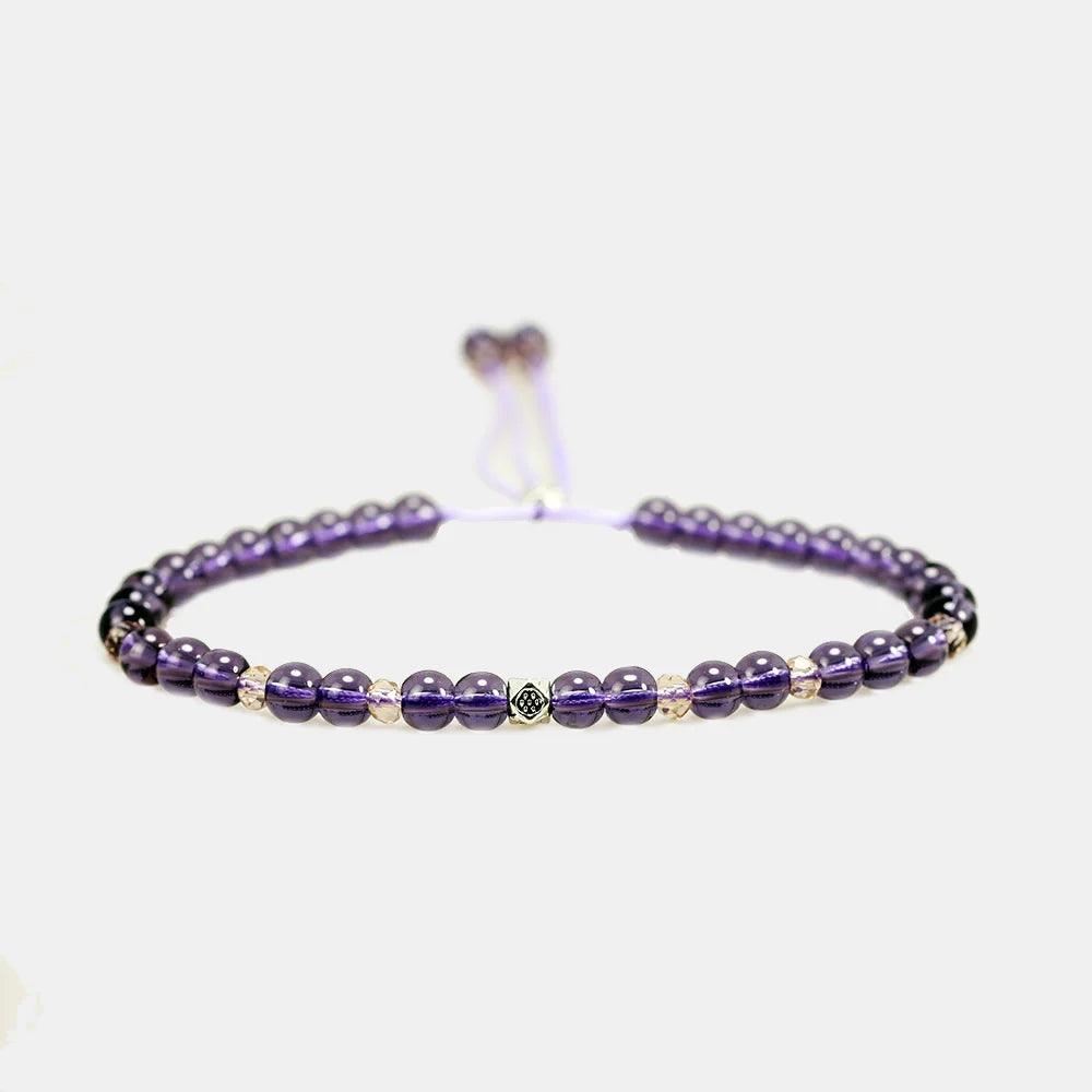 Natural Amethyst Beads Bracelet For Women Lace-up Adjustable 4mm Small Yoga Crystal Beads Stretch Bracelet Pulseira Masculina - GQTORCH Jewelry