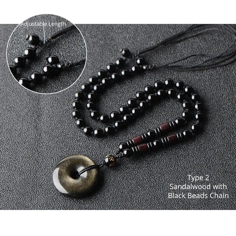 Natural Stone Pendant Necklace Obsidian 30mm Peace Buckle Amulet For Women Men Lucky Jewelry - GQTORCH Jewelry