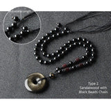 Natural Stone Pendant Necklace Obsidian 30mm Peace Buckle Amulet For Women Men Lucky Jewelry - GQTORCH Jewelry